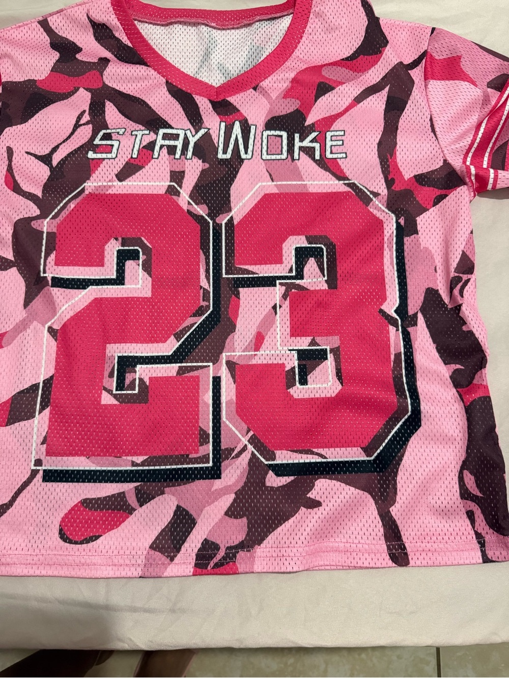Stay Woke Pink Camo Number 23 Kids Jersey Top
